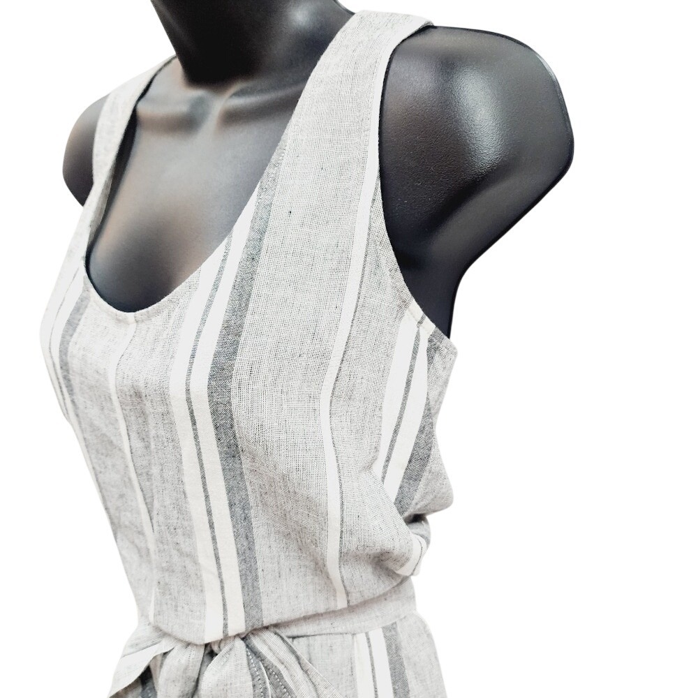 Anthropologie Cloth & Stone Striped Linen Blend Wide Leg Jumpsuit Grey Small - Picture 4 of 11